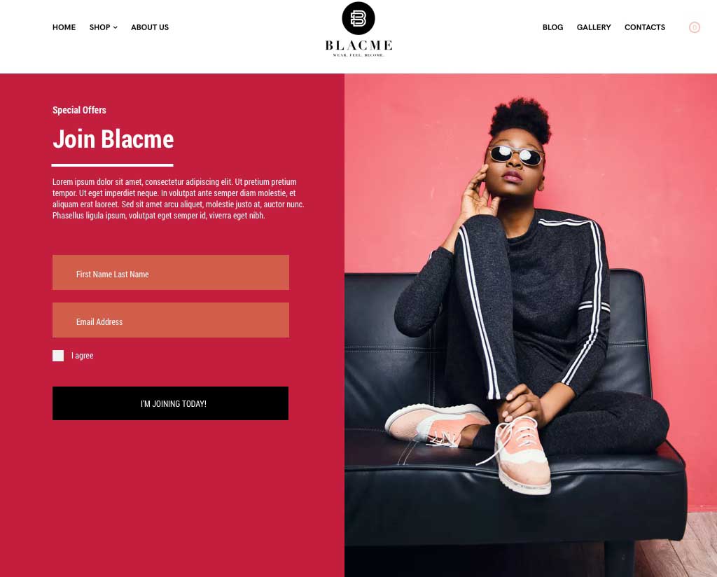 Join Blacme. Newsletter signup page. By Katherine Delorme.