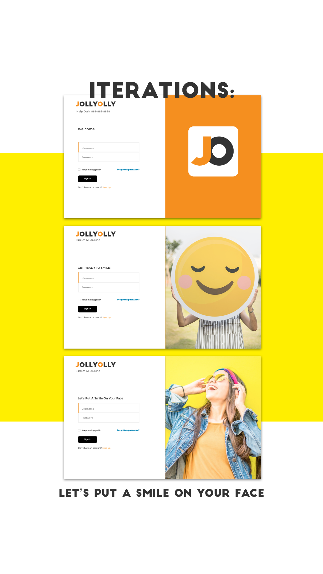 Instagram story template for design Jolly Olly. Including iterations of the design. By Katherine Delorme.